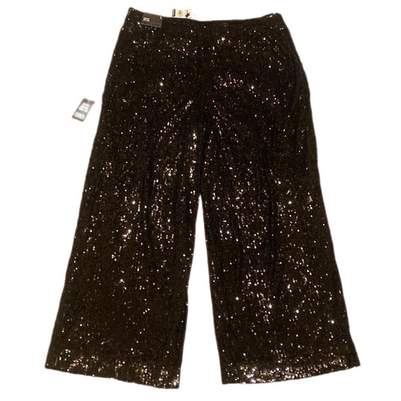 Express Black Sequin Crop Pleated High Waisted Trouser Size L NWT- Party Wear - Picture 1 of 13